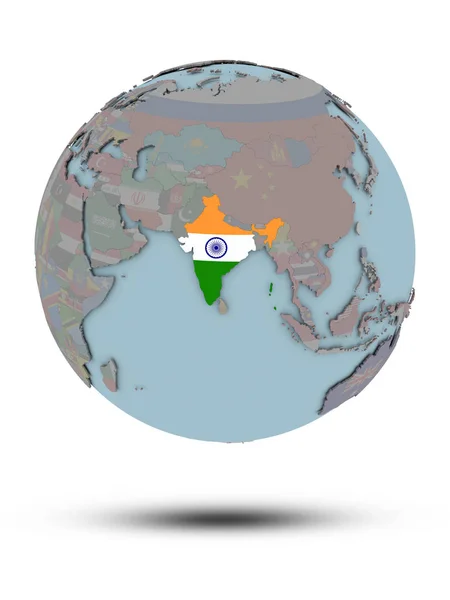 India Con Bandera Nacional Globo Político Con Sombra Aislada Sobre — Foto de Stock