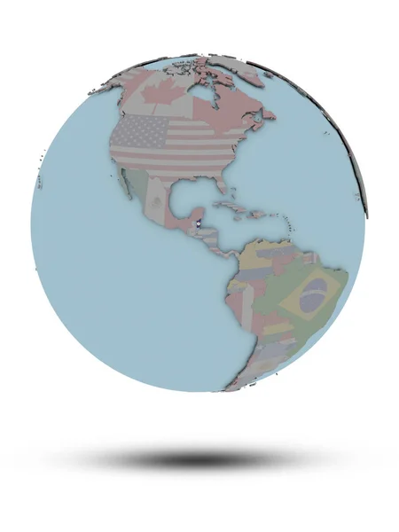 Belize Med Flagga Politiska Jordglob Med Skugga Isolerad Vit Bakgrund — Stockfoto