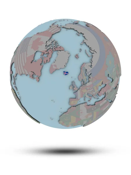 Islandia Flagi Narodowej Globus Polityczny Cienia Białym Tle Ilustracja — Zdjęcie stockowe