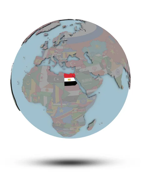 Єгипет Національного Прапора Політичні Земної Кулі Тінню Ізольовані Білому Тлі — стокове фото