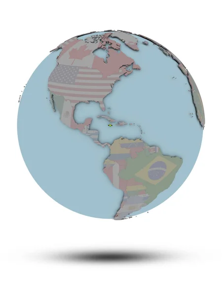 Jamajka Státní Vlajka Politické Globe Stínem Izolovaných Bílém Pozadí Obrázek — Stock fotografie