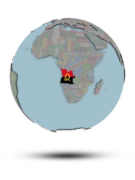 Angola National Flag Political Globe Shadow Isolated White Background Illustration — Stock Photo, Image