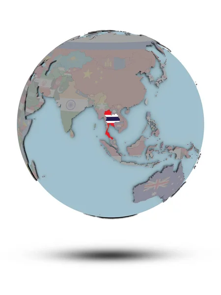 Thailand National Flag Political Globe Shadow Isolated White Background Illustration — Stock Photo, Image