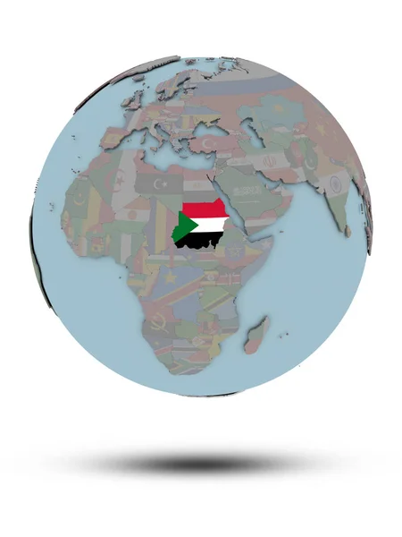 Sudão Com Bandeira Nacional Globo Político Com Sombra Isolada Sobre — Fotografia de Stock