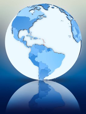 Caribbean yansıtıcı yüzey üzerinde mavi dünya üzerinde. 3D çizim.