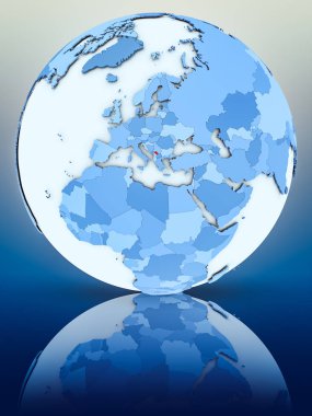 Kosova mavi küre yansıtıcı yüzeyi tarih. 3D çizim.