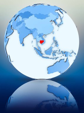 Kamboçya mavi küre yansıtıcı yüzeyi tarih. 3D çizim.