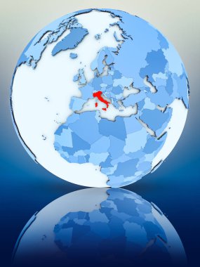 İtalya mavi küre yansıtıcı yüzeyi tarih. 3D çizim.