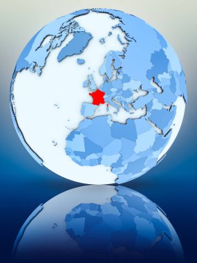 Fransa mavi küre yansıtıcı yüzeyi tarih. 3D çizim.