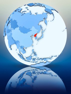 Kuzey Kore mavi küre yansıtıcı yüzeyi tarih. 3D çizim.