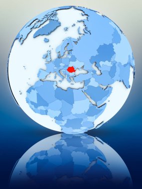 Romanya mavi küre yansıtıcı yüzeyi tarih. 3D çizim.