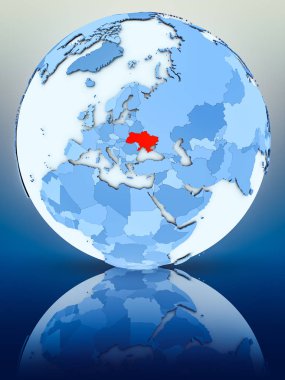 Ukrayna mavi küre yansıtıcı yüzeyi tarih. 3D çizim.