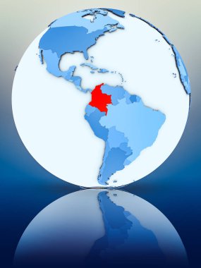 Kolombiya mavi küre yansıtıcı yüzeyi tarih. 3D çizim.