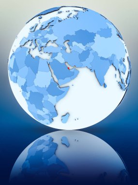 Mavi küre yansıtıcı yüzeyi Tarih katar. 3D çizim.