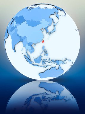 Tayvan mavi küre yansıtıcı yüzeyi tarih. 3D çizim.