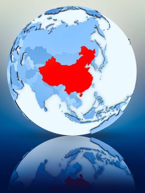 Çin mavi küre yansıtıcı yüzeyi tarih. 3D çizim.