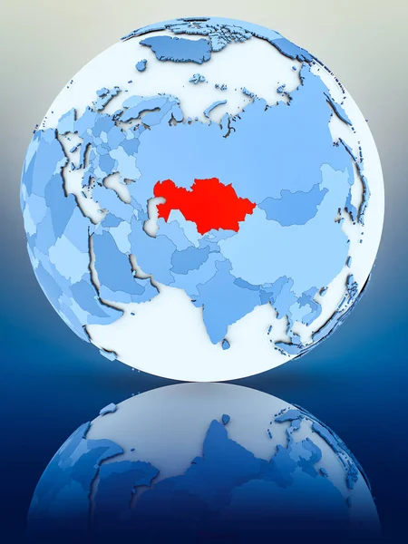 Kazakhstan Sur Globe Bleu Sur Surface Réfléchissante Illustration — Photo