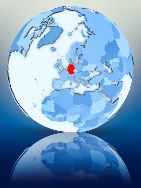 Yansıtıcı yüzeyi mavi küre Almanya'ya. 3D çizim.