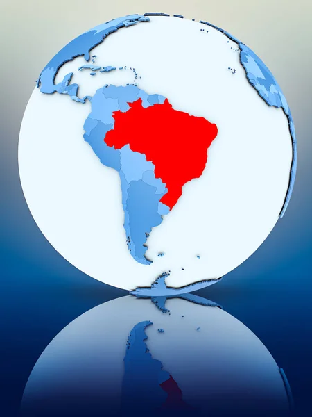 Brasilien Auf Blauem Globus Auf Reflektierender Oberfläche Illustration — Stockfoto