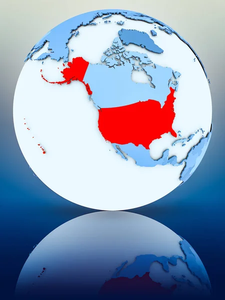 Usa Blauwe Wereldbol Reflecterend Oppervlak Illustratie — Stockfoto