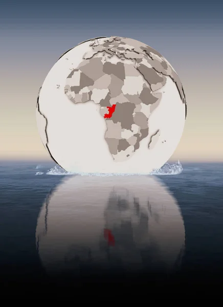 Congo In red on globe floating in water. 3D illustration.