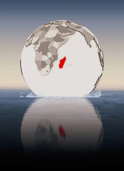 Madagascar Rouge Sur Globe Flottant Dans Eau Illustration — Photo