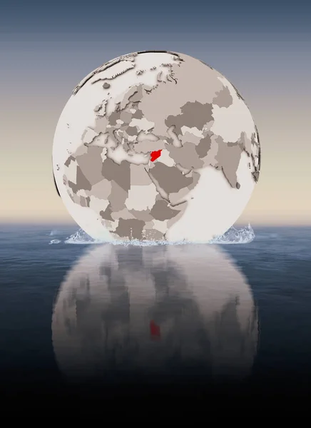 Syrien Rot Auf Globus Der Wasser Schwimmt Illustration — Stockfoto
