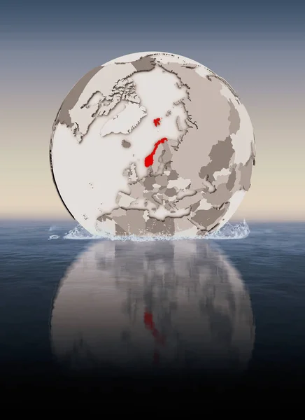 Norwegen Rot Auf Einem Globus Der Wasser Schwimmt Illustration — Stockfoto