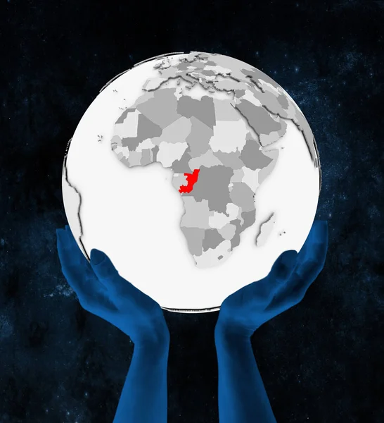 Конго Красном Белом Глобусе Держатся Руках Космосе Иллюстрация — стоковое фото