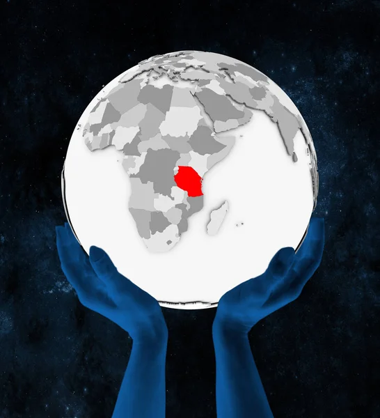 Танзания Красном Белом Шаре Держатся Руках Космосе Иллюстрация — стоковое фото