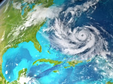 Satellite view of hurricane near east coast of USA. Elements of this image furnished by NASA. clipart