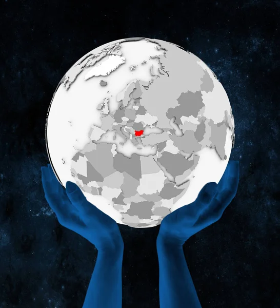Uzayda Elinde Bulgaristan Içinde Kırmızı Beyaz Küre Üzerinde Tutulan Çizim — Stok fotoğraf