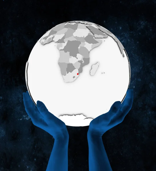 Σουαζιλάνδη Κόκκινο Χρώμα Στο Λευκό Globe Πραγματοποιήθηκε Στα Χέρια Στο — Φωτογραφία Αρχείου