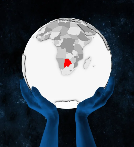 Botswana Rojo Sobre Globo Blanco Sostenido Las Manos Espacio Ilustración —  Fotos de Stock