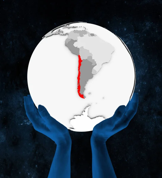 Chile Rojo Sobre Globo Blanco Sostenido Las Manos Espacio Ilustración — Foto de Stock