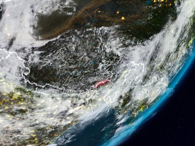Bhutan Planet Earth görünür ülke sınırları ile gece uzaydan. 3D çizim. Nasa tarafından döşenmiş bu görüntü unsurları.