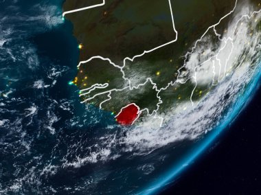 Sierra Leone Planet Earth görünür ülke sınırları ile gece uzaydan. 3D çizim. Nasa tarafından döşenmiş bu görüntü unsurları.