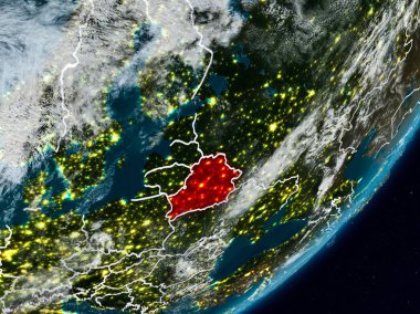 Beyaz Rusya Planet Earth görünür ülke sınırları ile gece uzaydan. 3D çizim. Nasa tarafından döşenmiş bu görüntü unsurları.