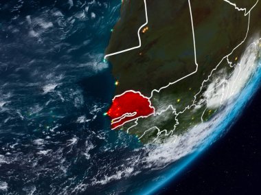 Senegal Planet Earth görünür ülke sınırları ile gece uzaydan. 3D çizim. Nasa tarafından döşenmiş bu görüntü unsurları.
