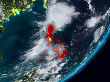 Planet Earth görünür ülke sınırları ile gece uzaydan Türkiye. 3D çizim. Nasa tarafından döşenmiş bu görüntü unsurları.