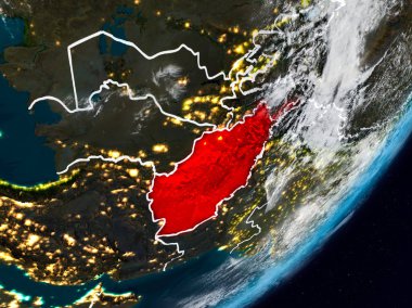 Afganistan Planet Earth görünür ülke sınırları ile gece uzaydan. 3D çizim. Nasa tarafından döşenmiş bu görüntü unsurları.