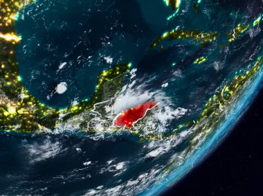 Honduras Planet Earth görünür ülke sınırları ile gece uzaydan. 3D çizim. Nasa tarafından döşenmiş bu görüntü unsurları.