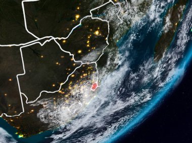 Svaziland Planet Earth görünür ülke sınırları ile gece uzaydan. 3D çizim. Nasa tarafından döşenmiş bu görüntü unsurları.