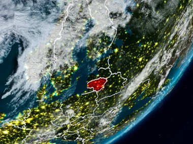 Litvanya Planet Earth görünür ülke sınırları ile gece uzaydan. 3D çizim. Nasa tarafından döşenmiş bu görüntü unsurları.