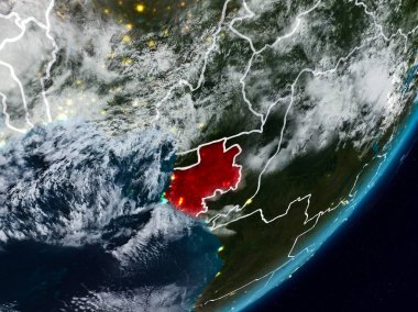 Gabon Planet Earth görünür ülke sınırları ile gece uzaydan. 3D çizim. Nasa tarafından döşenmiş bu görüntü unsurları.