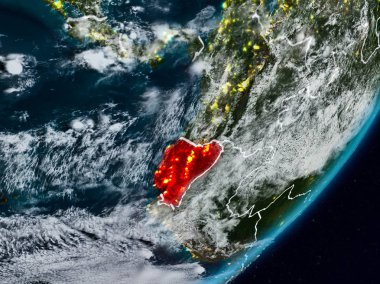Ekvador Planet Earth görünür ülke sınırları ile gece uzaydan. 3D çizim. Nasa tarafından döşenmiş bu görüntü unsurları.