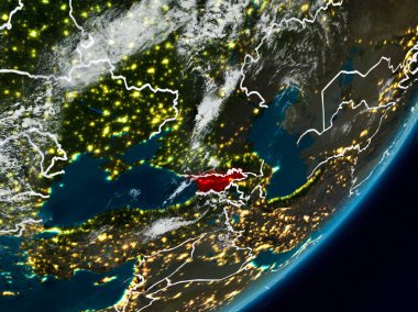 Gürcistan'dan alan Planet Earth görünür ülke sınırları ile gece. 3D çizim. Nasa tarafından döşenmiş bu görüntü unsurları.