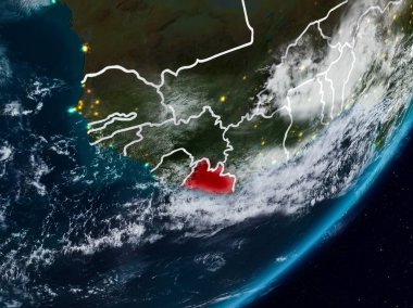 Liberya Planet Earth görünür ülke sınırları ile gece uzaydan. 3D çizim. Nasa tarafından döşenmiş bu görüntü unsurları.