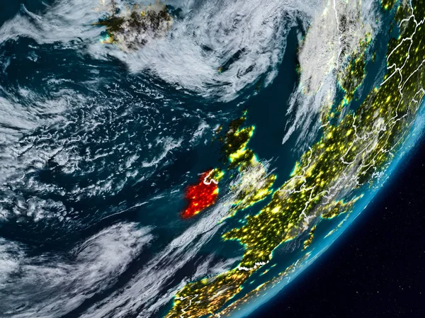 Irlanda Desde Espacio Planeta Tierra Por Noche Con Fronteras País — Foto de Stock