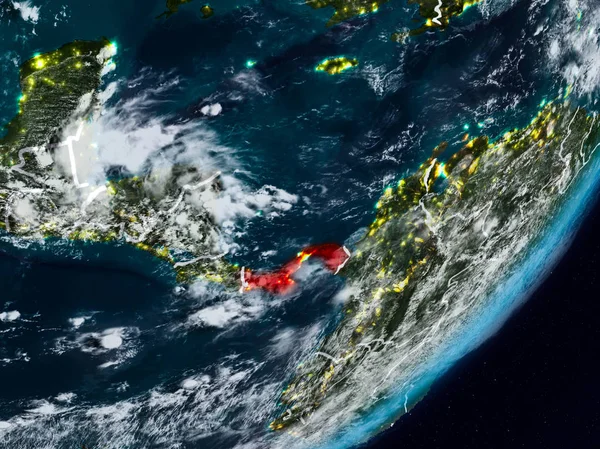Του Παναμά Από Διάστημα Στον Πλανήτη Βράδυ Ορατή Χώρα Συνόρων — Φωτογραφία Αρχείου